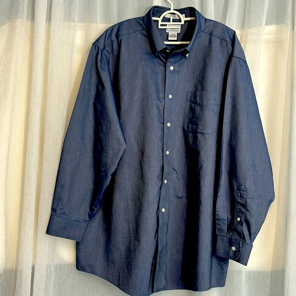L.L. Bean mens blue denim look long sleeve button down dress shirt size 171/2-33 - Picture 1 of 7